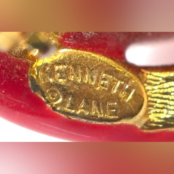 Kenneth Lane Enamel Crystal 1980's Red/White Polka Dot Leopard Signed VTG Brooch - Picture 8 of 16